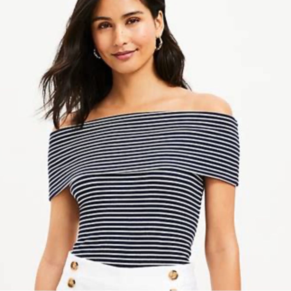 NWT Loft off the shoulder stripe top